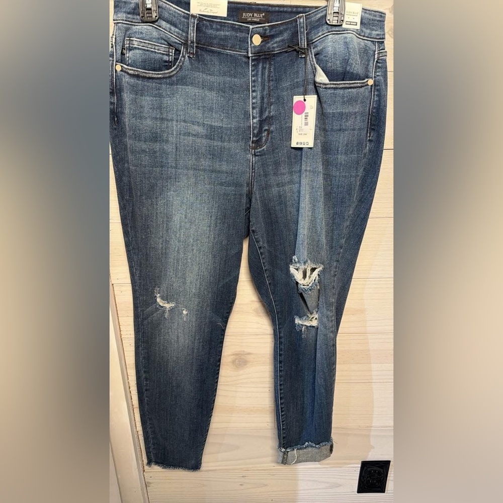 Judy Blue Women’s Distressed Boyfriend Jeans - Dark Blue Wash
